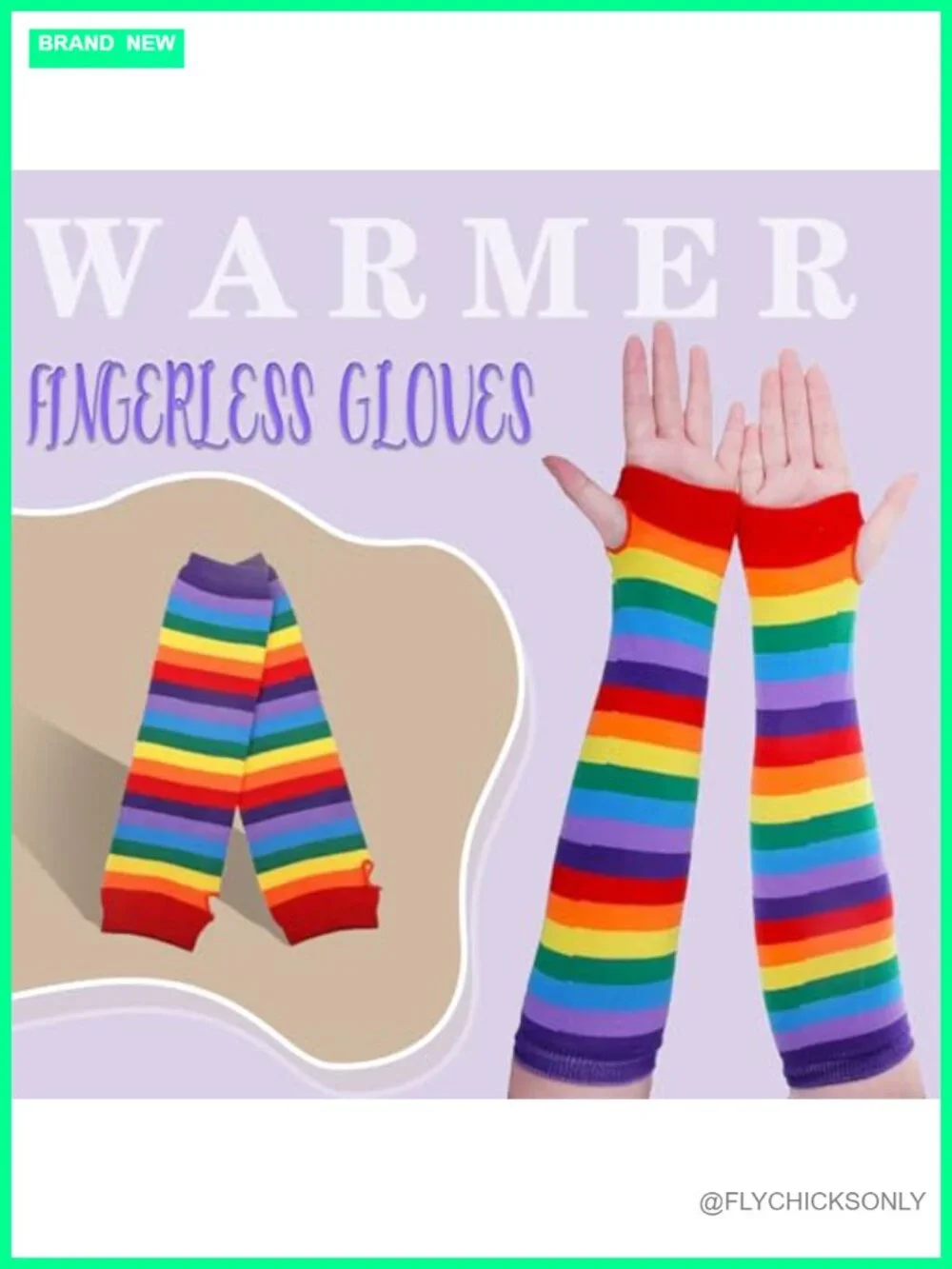 Rainbow Knee High Socks & Arm Warmer Gloves Set Soft Breathable Striped for